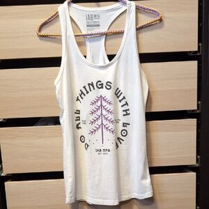 IAB MFG Women's White Racerback Tank with Purple Graphic